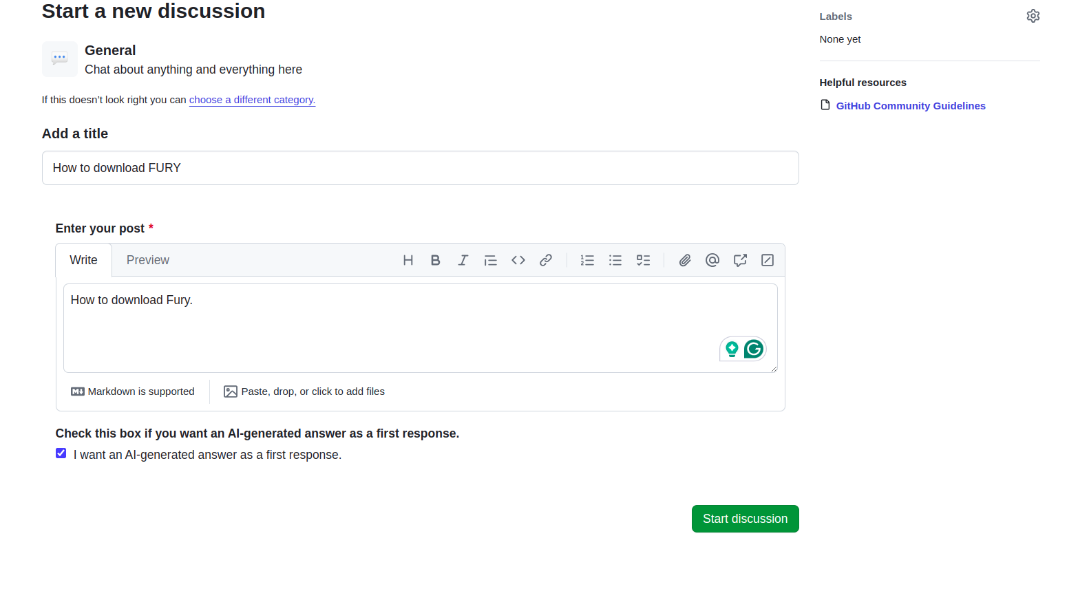 Present GitHub Discussions Template